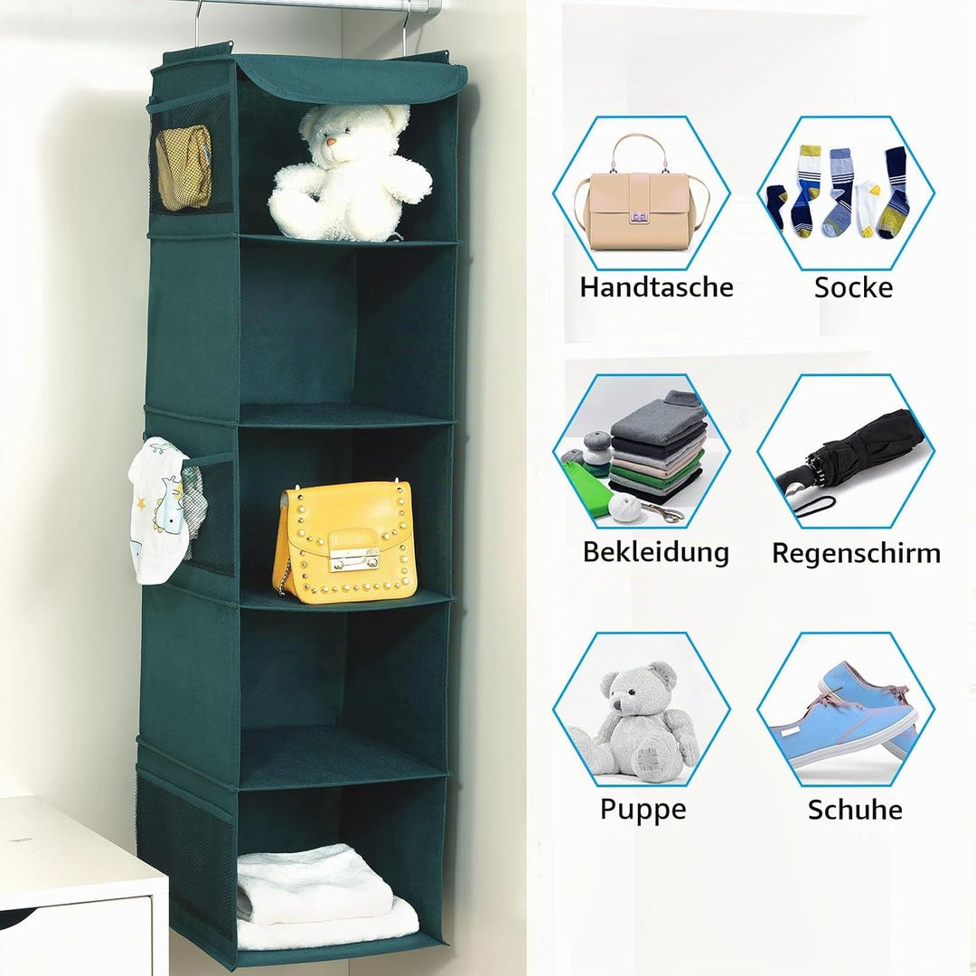 2er Set Hängeregal Kleiderschrank Organizer, 5 Fächer hochwertige Hängeaufbewahrung mit Eisengestell