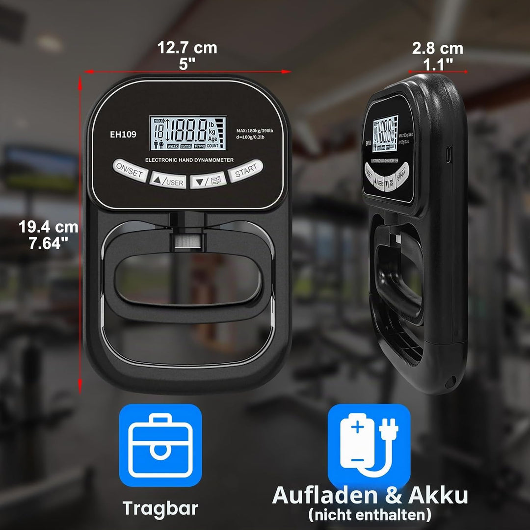 Electronic Griffkraft Messgerät Digitaler Hand Dynamometer Handkraftmessgerät mit LCD-Display Schwar