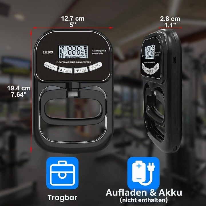 Electronic Griffkraft Messgerät Digitaler Hand Dynamometer Handkraftmessgerät mit LCD-Display Schwar