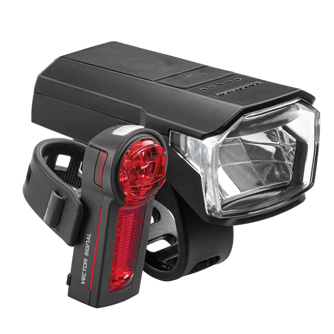 TRELOCK Fahrradlichtset LS 480 LIGHTHAMMER 80 LUX + LS740 Rücklicht mit Bremslichtfunktion – USB Lad