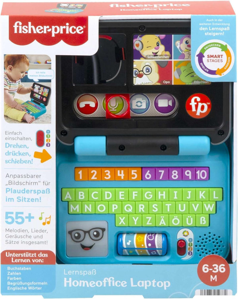 FISHER-PRICE Lernspass Homeoffice Laptop – elektronisches Lernspielzeug mit Smart-Stages-Lerninhalte