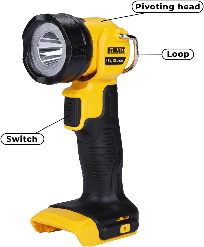 Dewalt 18 Volt Akku-LED-Leuchte DCL040 (für alle 18 Volt XR und XR Flexvolt Akkus, 90° vertikal schw