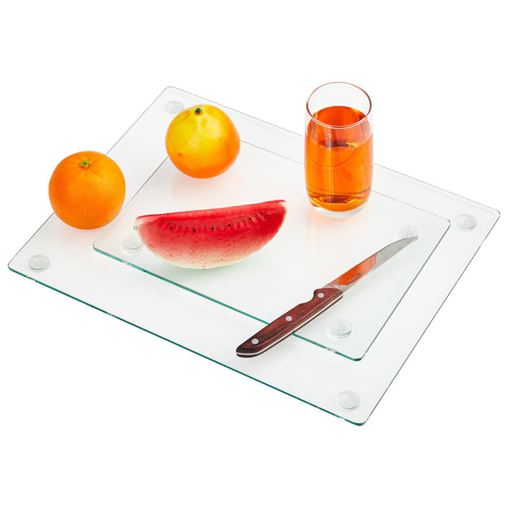 Garvee 2er Set gehärtete Glas-Schneidebretter – transparent, hitzebeständig, bruchsicher – rutschfes