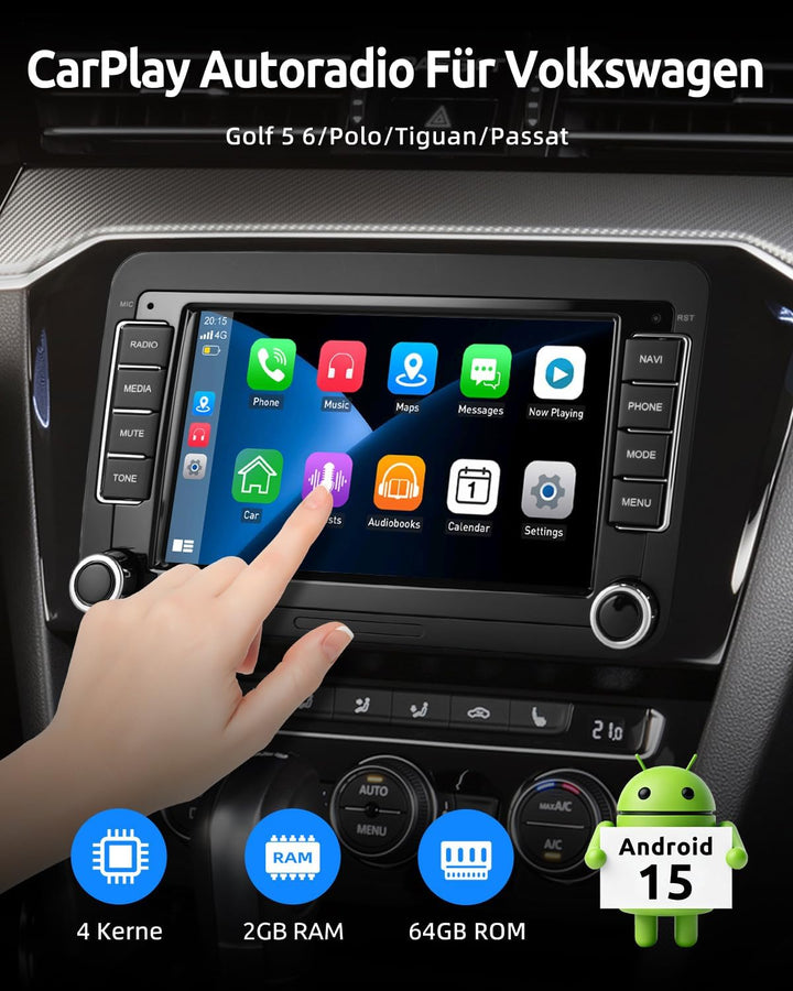 ESSGOO Android15 4+64G Wireless CarPlay Androidd Auto Autoradio Für VW Golf MK5 MK6 Polo Caddy Passa