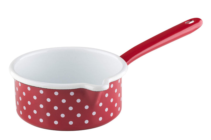 Riess, 0036-077, Stielkasserolle mit grossem Ausguss 14 0,75 L, COUNTRY - PÜNKTCHEN ROT, Durchmesser