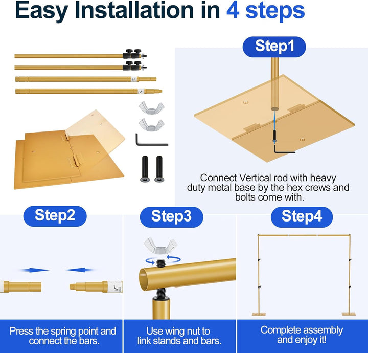 EMART Goldener Foto Hintergrund Ständer mit Stahlsockel, 2mx3m Verstellbarer Hintergrundständer Kit