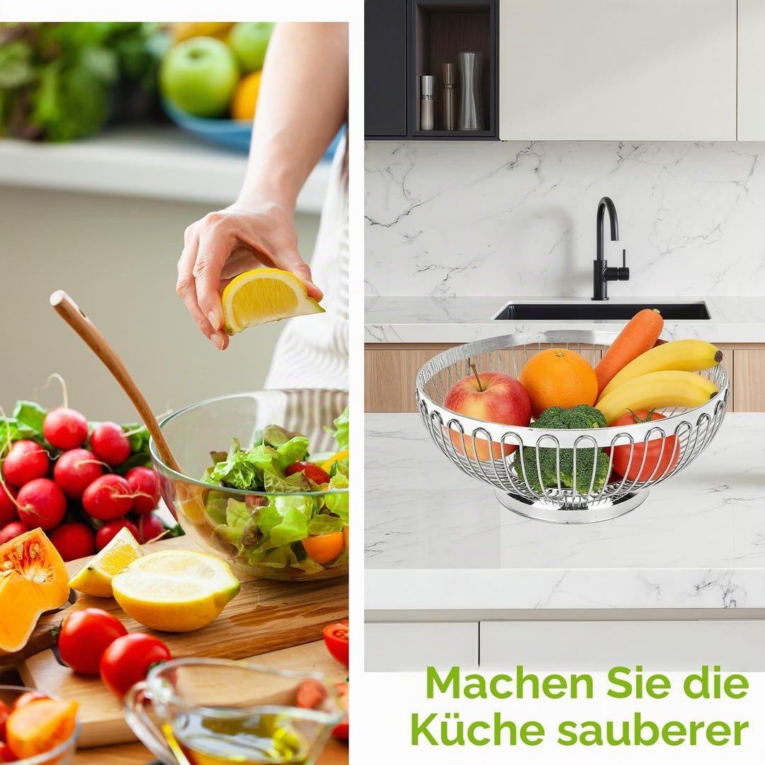 Tissting Obstschale Silber Edelstahl Obsttablett 20cm/22cm/24cm/26cm Runde Snack Gemüse Schale Europ