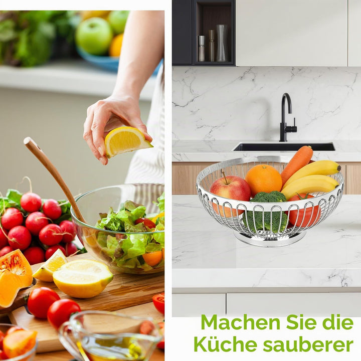 Tissting Obstschale Silber Edelstahl Obsttablett 20cm/22cm/24cm/26cm Runde Snack Gemüse Schale Europ