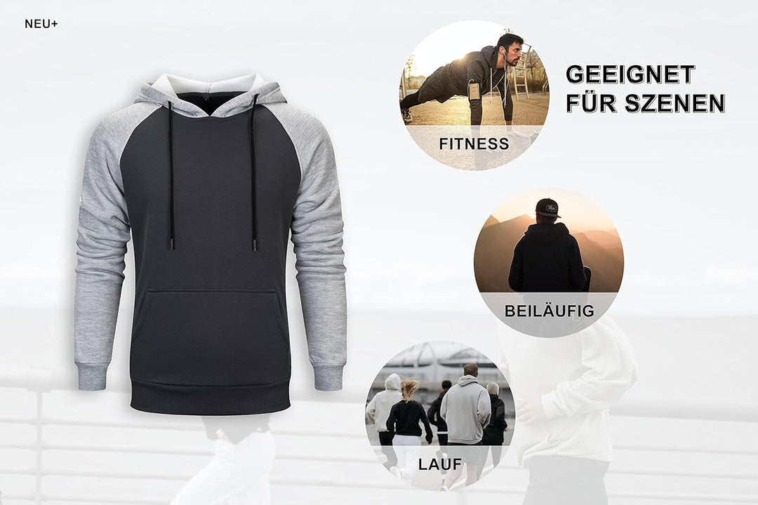 MANLUODANNI Herren Kapuzenpullover Raglan Men's Hoodie Pullover mit Kapuze Casual Sweatshirt Classic