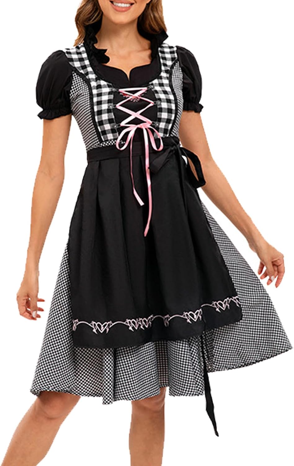 Generisch Dirndl Damen, Dirndl für Damen, Landhauskleider Rosa Dirndlkleid Trachtenkleid Midi Tracht