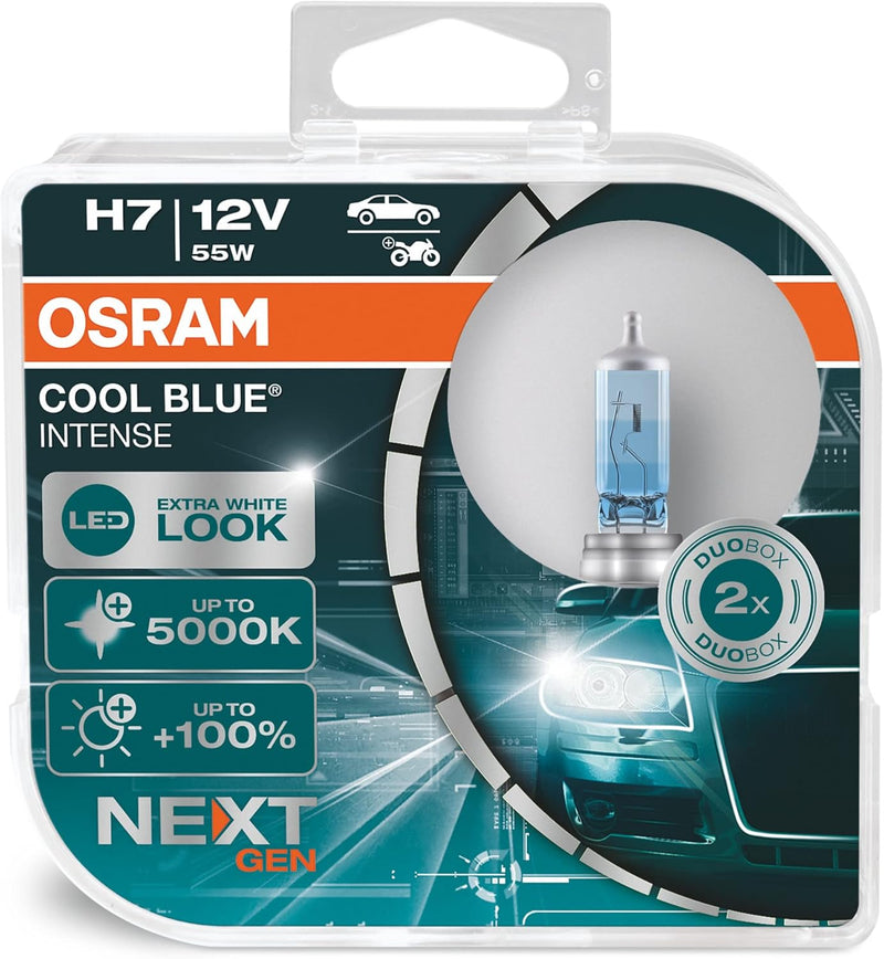 Osram Cool Blue Intense H7, mit 100 Prozent mehr Helligkeit, bis zu 5.000K, Halogen-Scheinwerferlamp