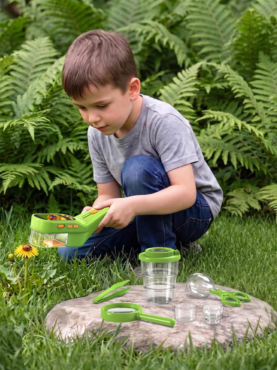 Forscherset für Kinder, Insektenfänger Spielzeug mit Mikroskop-Grün | Becherlupen für Kinder, Kinder