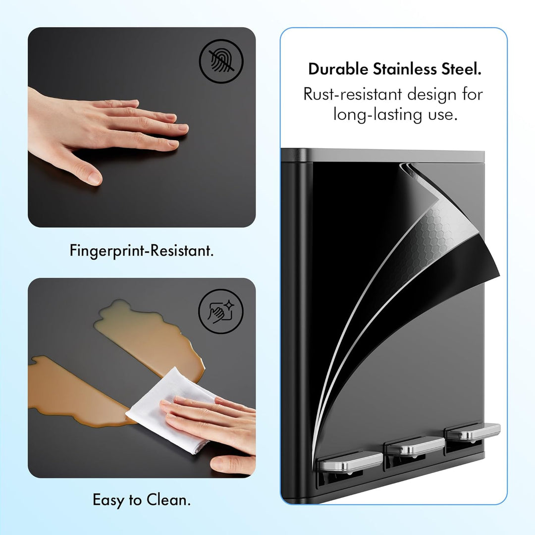 VonHaus Mülleimer Küche 3 Fächer, 45L Recycling Mülltrennsystem – Abfalleimer Biomüll, Rutschfester