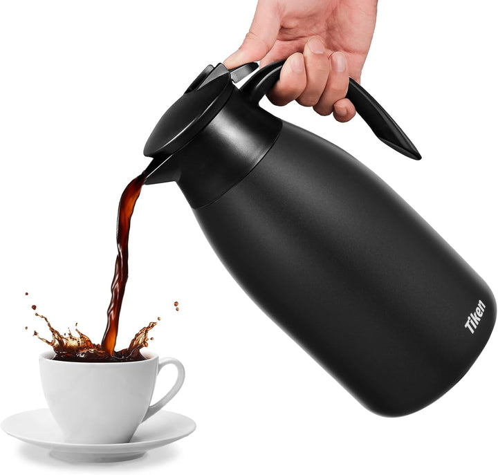 2.5L Thermoskanne Edelstahl Doppelwandige Vakuumisolierung Isolierkanne Kaffeekanne, Schwarz 2500 ml