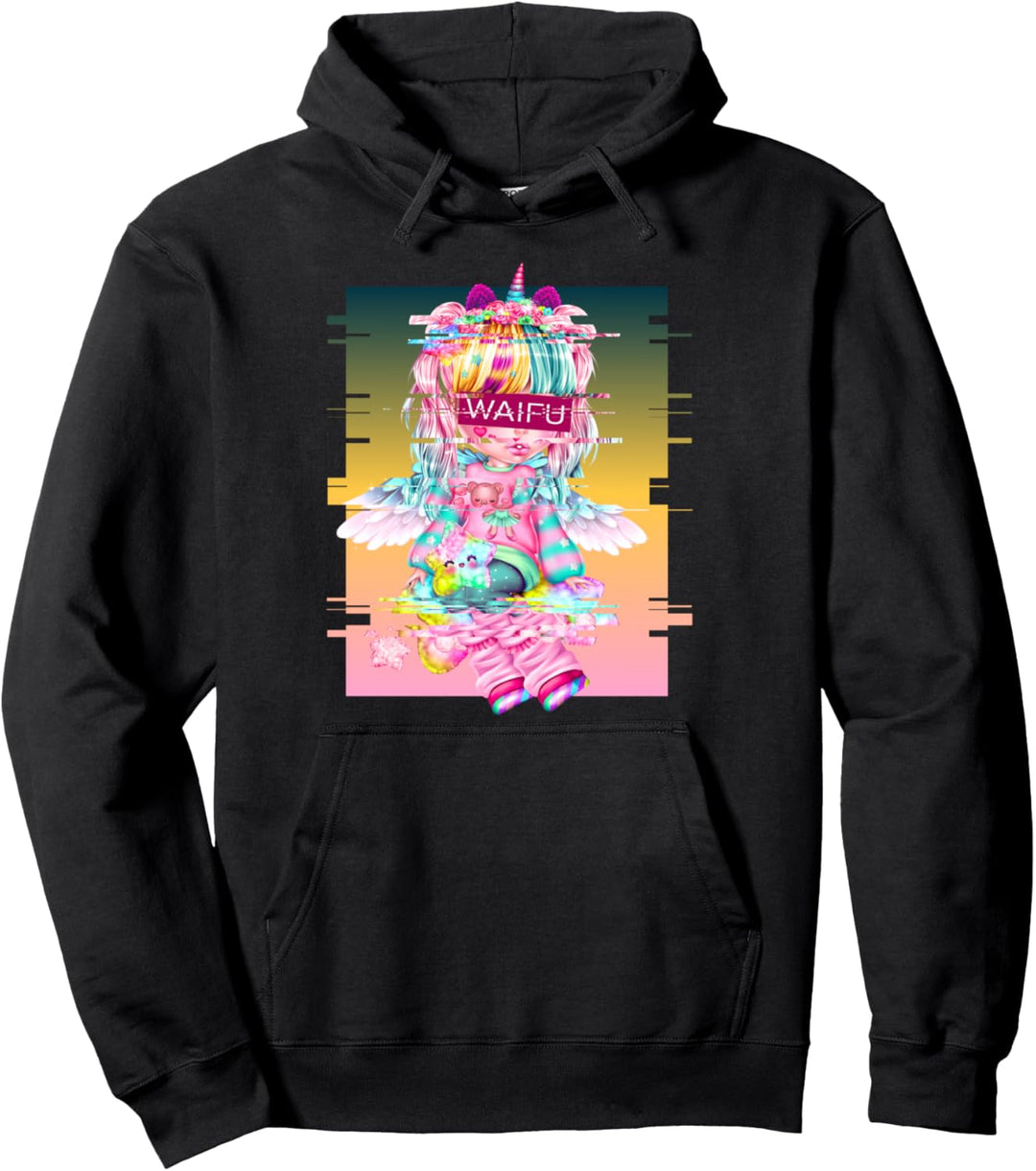 Waifu Anime Unicorn Girl - Japanische Ästhetik Vaporwave Pullover Hoodie
