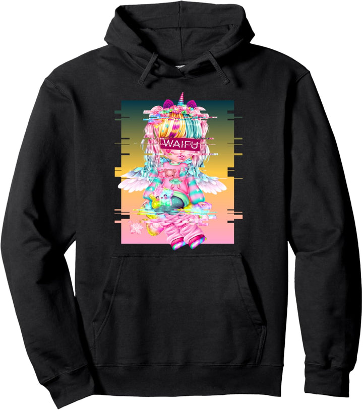 Waifu Anime Unicorn Girl - Japanische Ästhetik Vaporwave Pullover Hoodie