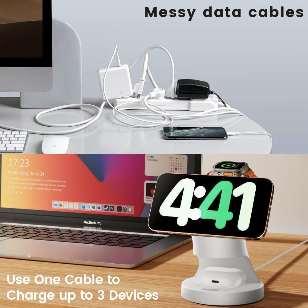 Ladestation für Apple Watch und iPhone, 3 in 1 Wireless Charger Induktive Ladestation/Kabelloses Lad
