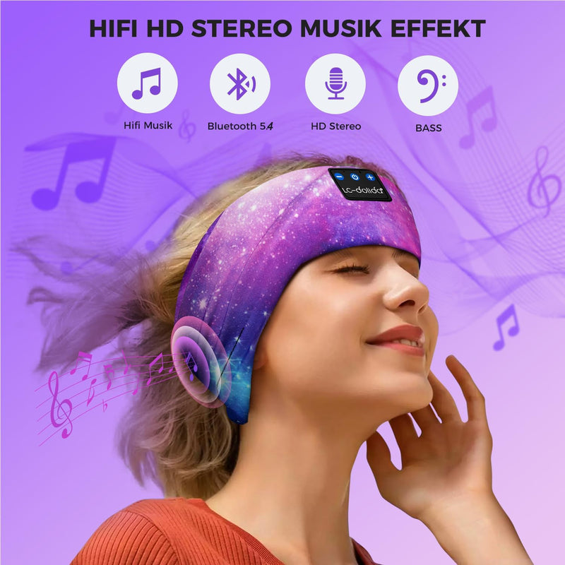 LC-dolida Schlafkopfhörer Bluetooth 5.4, Schlaf Stirnband Kopfhörer Headband Schlafmaske, Sportskopf