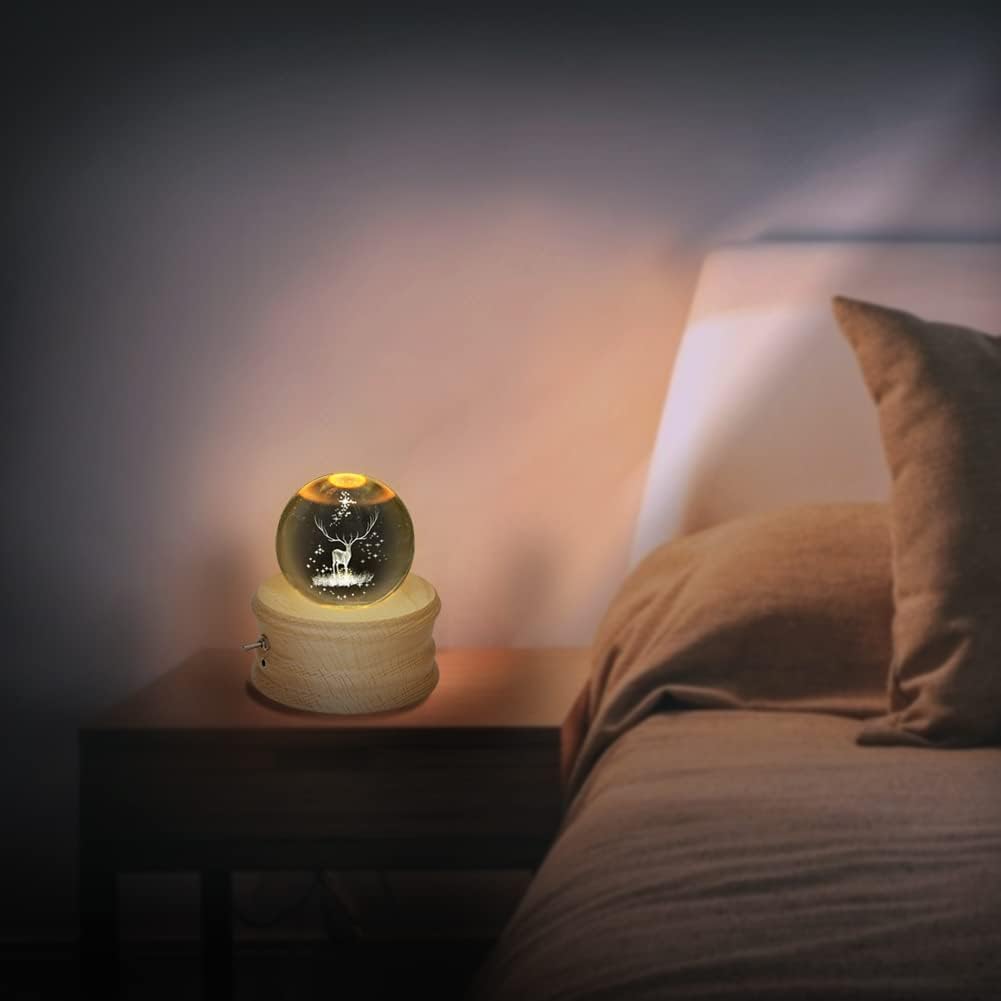 【Valentinstagsgeschenk】 Kibuhain 3D Kristallkugel Spieluhr mit Projektion LED Licht und drehbarer Ho