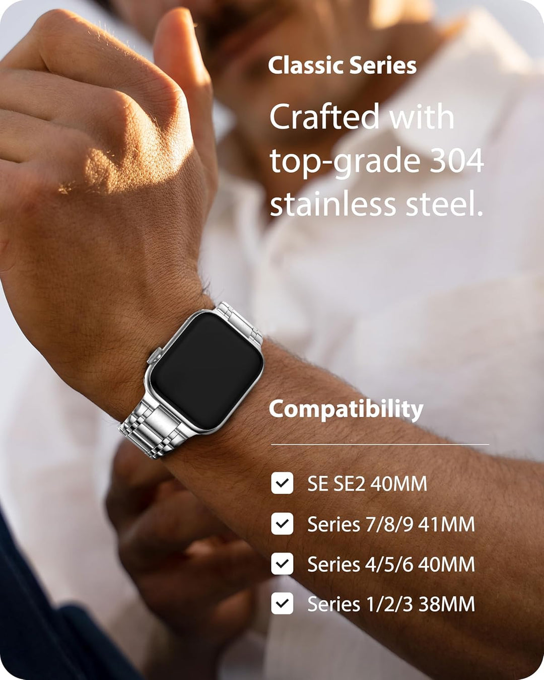 Fullmosa Kompatibel mit Apple Watch Armband 40mm 41mm 38mm Series SE 9 8 7 6 5 4 3 2 1, Edelstahl Ap