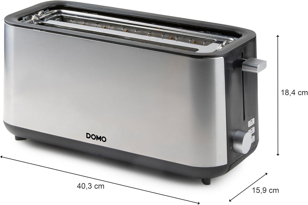 DOMO DO967T Toaster Langschlitz 4 Scheiben - 3 Funktionen: rösten, auftauen, abbrechen - 7 Temperatu