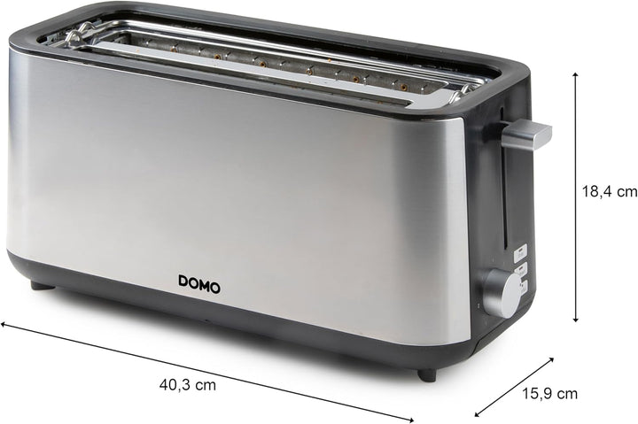 DOMO DO967T Toaster Langschlitz 4 Scheiben - 3 Funktionen: rösten, auftauen, abbrechen - 7 Temperatu