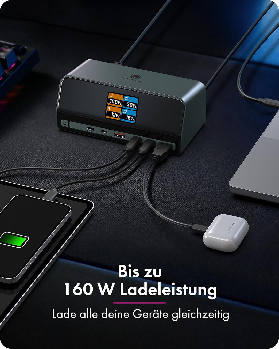 ICY BOX (11-in-1) USB-C Docking Station, Dual 4K HDMI, LCD Display, (USB 3.2 Gen 2), (2X HDMI 4K), (