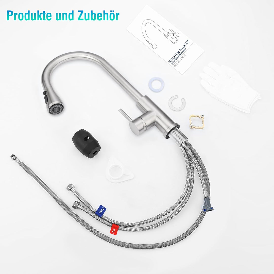 Wasserhahn Küchen, Hochdruck Küchenarmatur mit Brausekopf, 2 Wasserauslauf Modi, Küchenarmatur Auszi