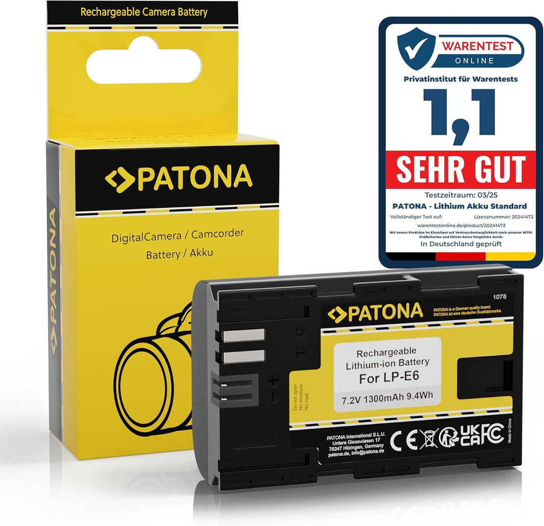 PATONA Akku LP-E6 Kompatibel mit Canon EOS R 7D 6D 5D Mark II III 80D