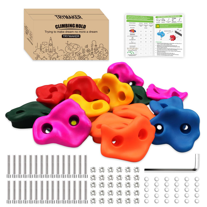 Trymaker Kletterhalter, Kletterwand für Kinder, Kletterset für Erwachsene, drinnen und draussen 15pc