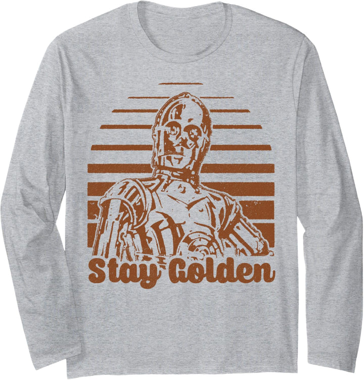 Star Wars C-3PO Stay Golden Sunset Text Poster Langarmshirt