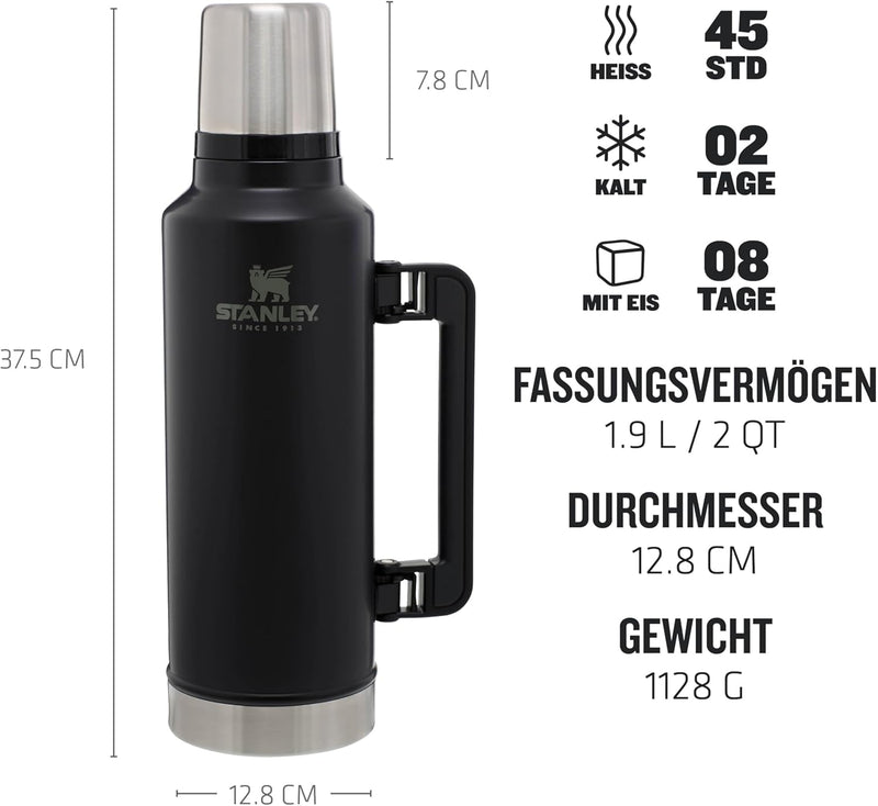 Stanley Classic Legendary Thermosflasche Edelstahl 1.9L - Thermos Hält 45 Stunden Heiss oder Kalt -