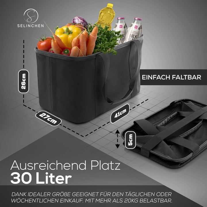 Selinchen® - Premium Einkaufskorb | Hochwertige Einkaufstasche faltbar und mit PU-Ledergriff | Ideal
