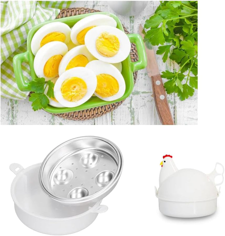 Mikrowellen Eierkocher,Eierdämpfer Hühnerform Eierkessel und 4-Cup Egg Pan für perfektes Egg Cooking