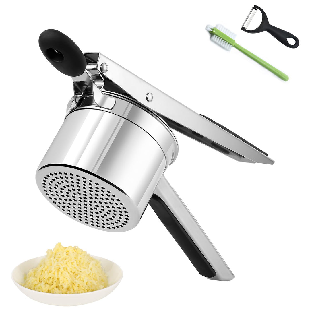 Kartoffelpresse aus Edelstahl 450 ml, robuster Kartoffelstampfer mit Feste Scheibe, Küchenhelfer für