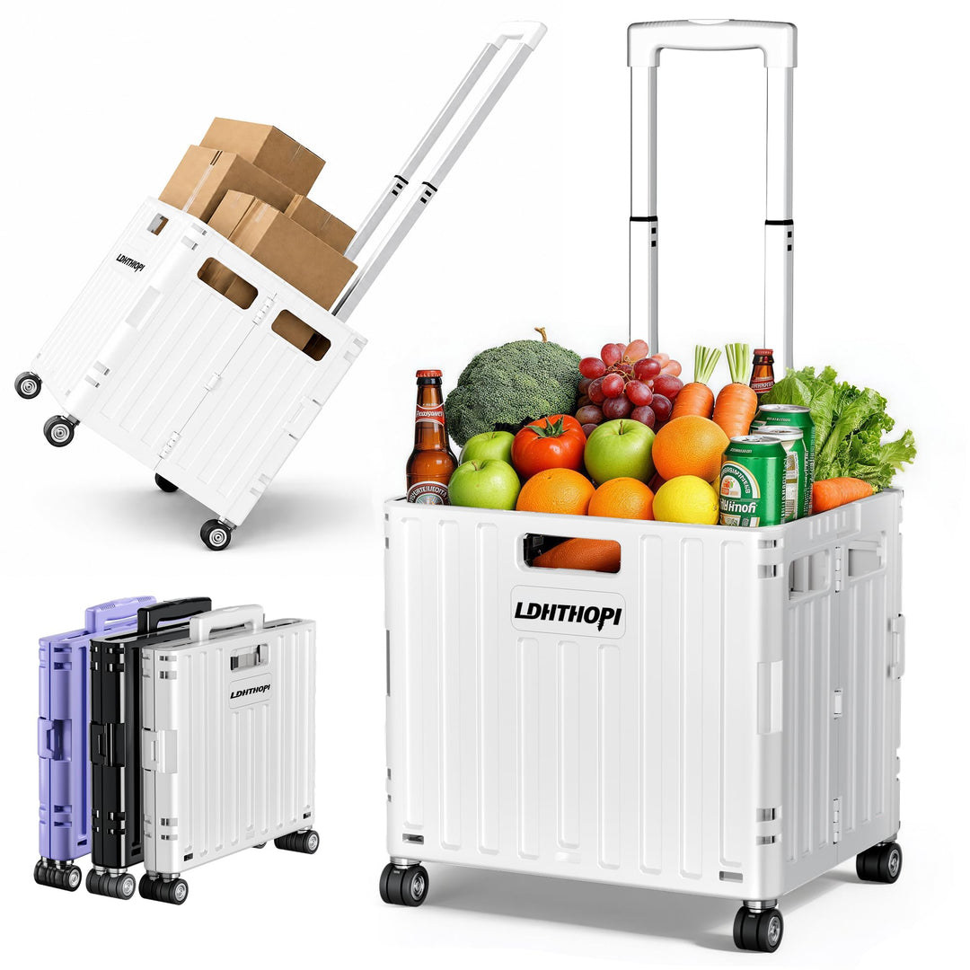 LDHTHOPI Einkaufstrolley klappbar 65L,MAX 50KG Trolley mit Teleskopgriff,4 Zerlegbaren Drehbaren Räd