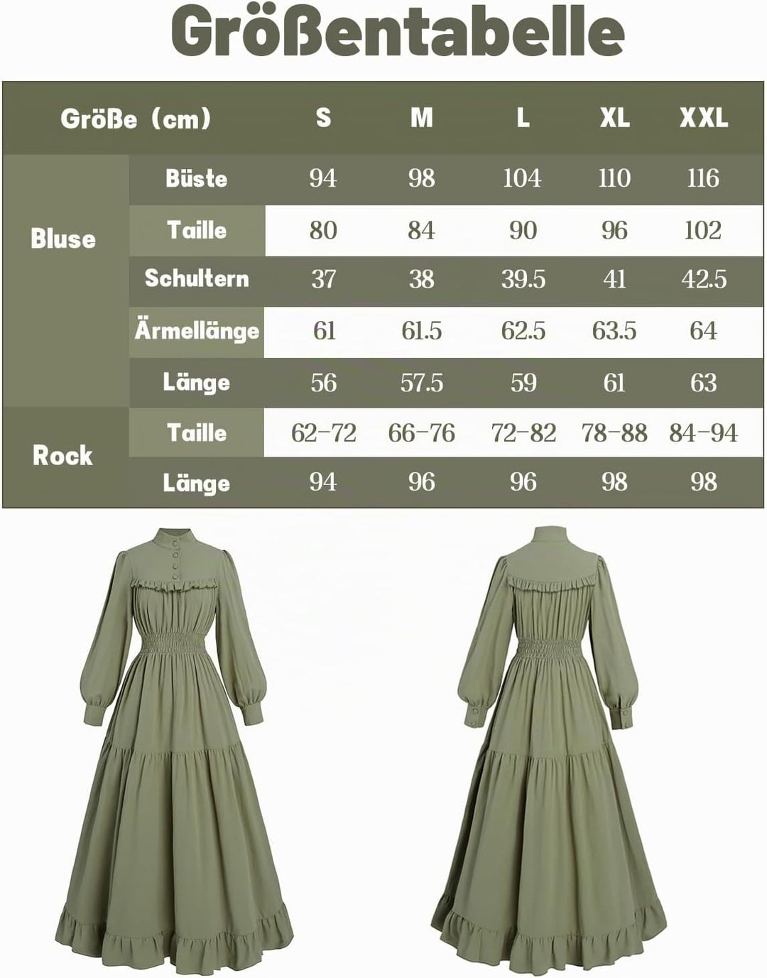 CR ROLECOS Mittelalter Kleidung Damen Viktorianisches Kleid Langarm A-Linie Vintage Edwardianisches