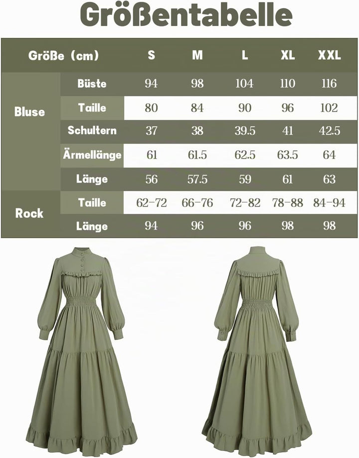 CR ROLECOS Mittelalter Kleidung Damen Viktorianisches Kleid Langarm A-Linie Vintage Edwardianisches