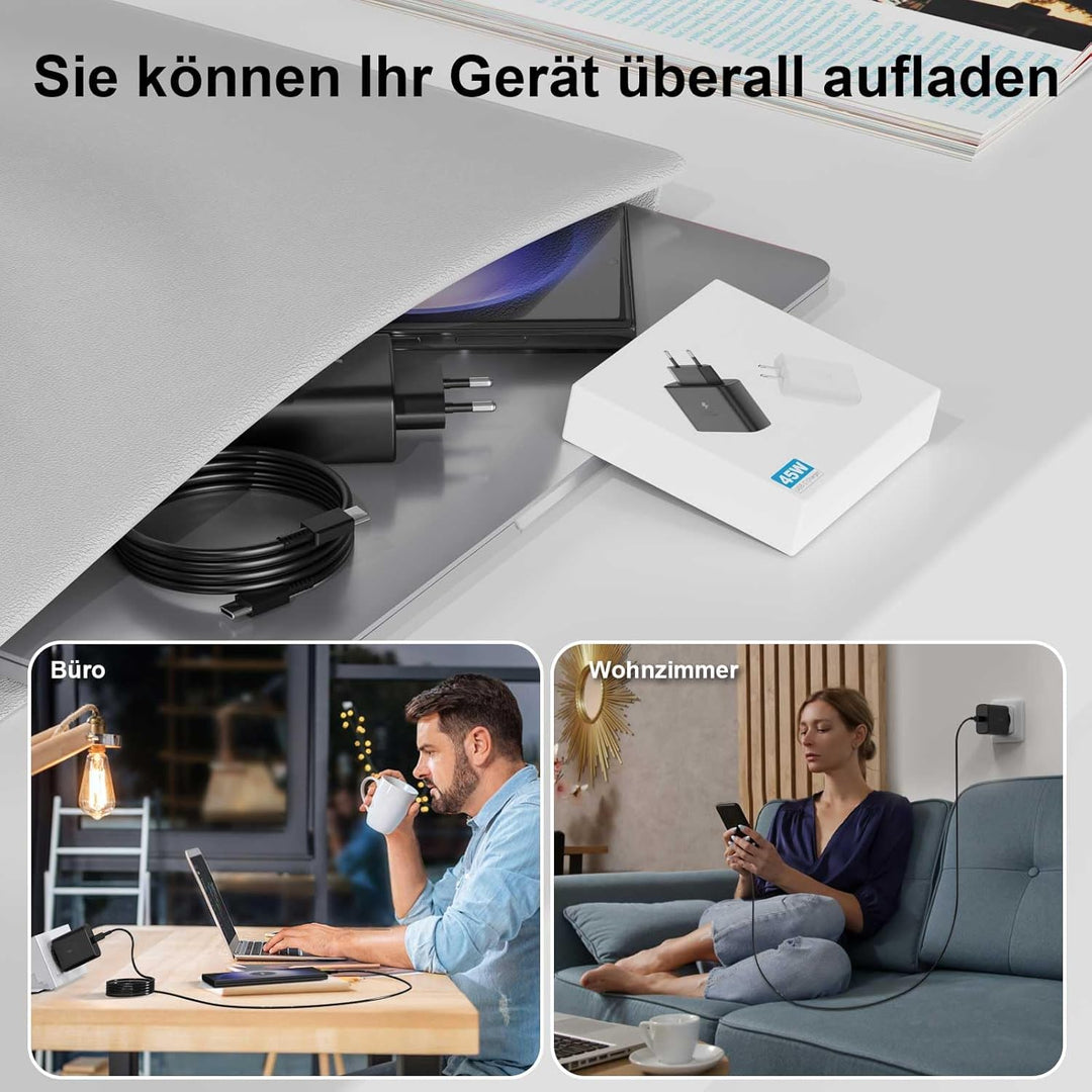 45W Schnellladegerät mit Ladekabel für Samsung Galaxy Tablet Tab A11+, A11, S11, S11 Ultra, S10 Lite