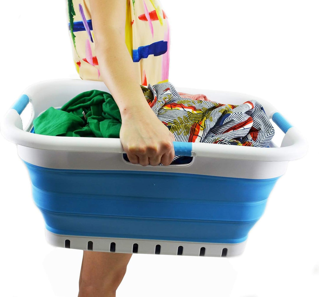 SAMMART 41L Collapsible 3 Handled Plastic Laundry Basket - Foldable Pop Up Storage Container/Organiz