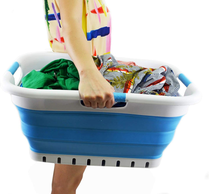 SAMMART 41L Collapsible 3 Handled Plastic Laundry Basket - Foldable Pop Up Storage Container/Organiz