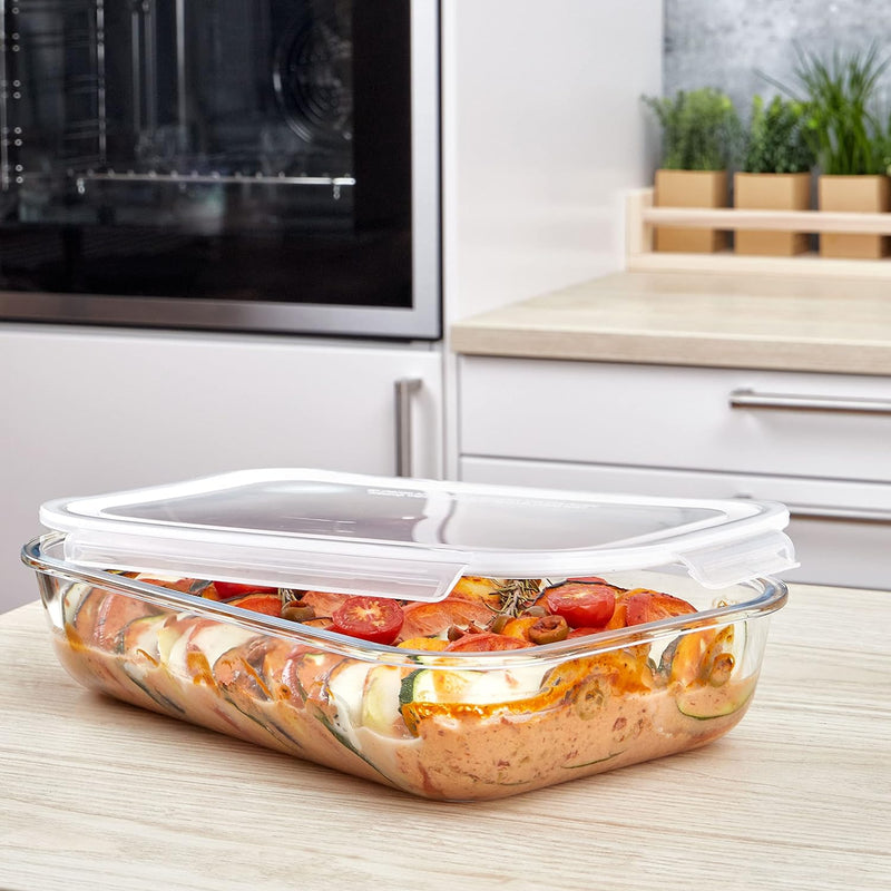 Grizzly XXL Glas Frischhaltedose, 3600 ml, luftdicht, rechteckig, Click-Verschluss, vielseitige Vorr