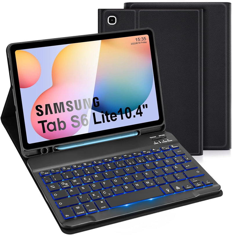 LAMA Samsung Galaxy Tab S6 Lite Hülle mit Tastatur-Deutsches QWERTZ Layout, Kabellose Tastatur Hülle