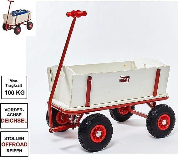 Izzy Bollerwagen Holz Kinder Luftreifen 100kg für alle Gelände Geeignet (Holzbollerwagen mit Pannens