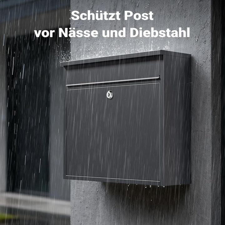 Wiltec Briefkasten V13 Anthrazit 360 x 105 x 315 mm, Wandbriefkasten mit Schloss und Klappe, Postkas