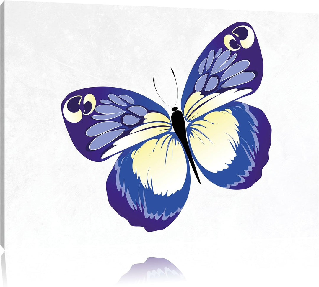 Pixxprint Hübscher Blauer Schmetterling weiss, Format: 100x70 auf Leinwand, 100x70