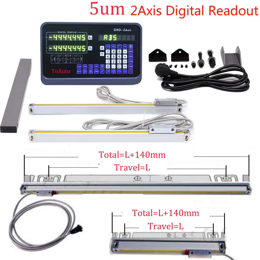 2-Achsen-Digitalanzeige, DRO-Anzeige mit Präzisionslinearskala , 5 μm, 50 ~ 1000 mm , für Fräsdrehma