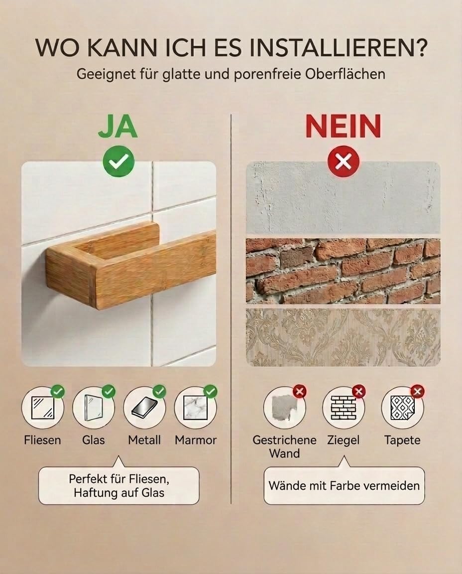 Handtuchhalter Ohne Bohren - Natürliches Bambus - Extra Starker Kleber - Handtuchhalter Holz - Minim