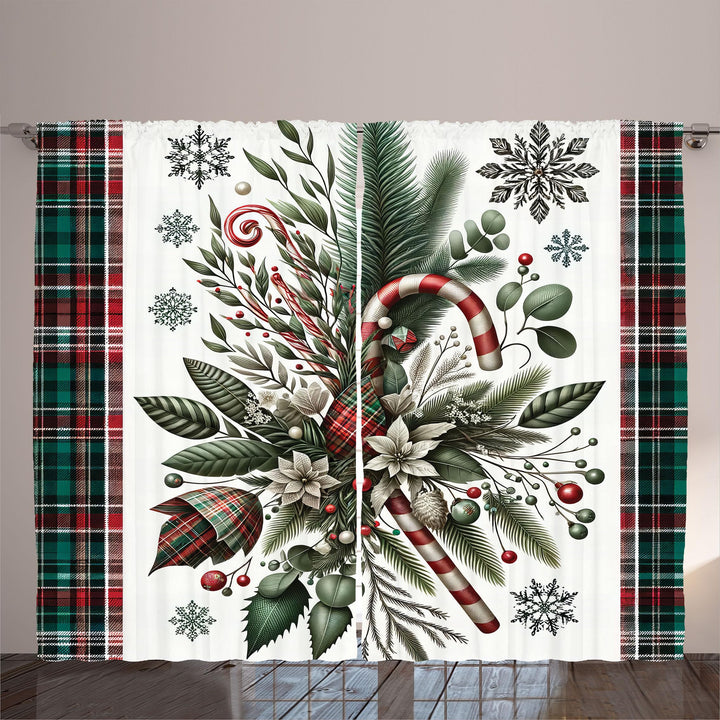 ABAKUHAUS Weihnachten Rustikaler Gardine, Kariertes Weihnachtsornament Bonbons, Schlafzimmer Kräusel