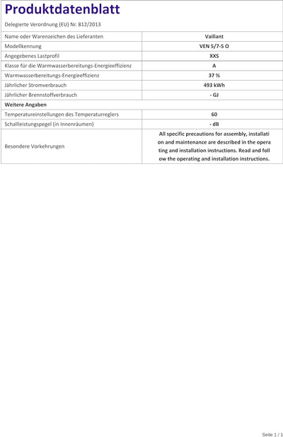 Vaillant Warmwasserspeicher, Übertischgerät eloSTOR VEN 5/7-5 O plus, 230 V, Kapazität: 5 Liter, Nie